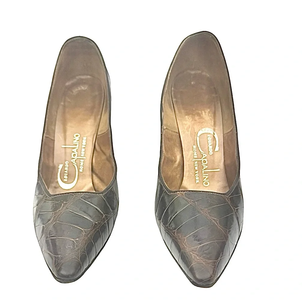 Eduardo Capalino Vintage Alligator Leather Pumps Brown Heels Womens 8.5 AAA